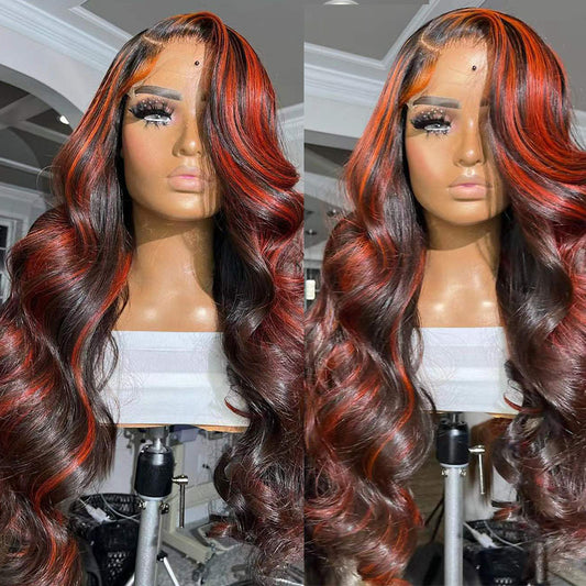 Perruques Lace Frontal Burgundy Highlight 13X4 4x4 Fermeture